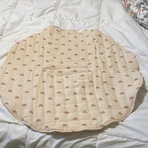 Round Cotton Muslin Boho Beige Play Mat with Rainbow Pattern